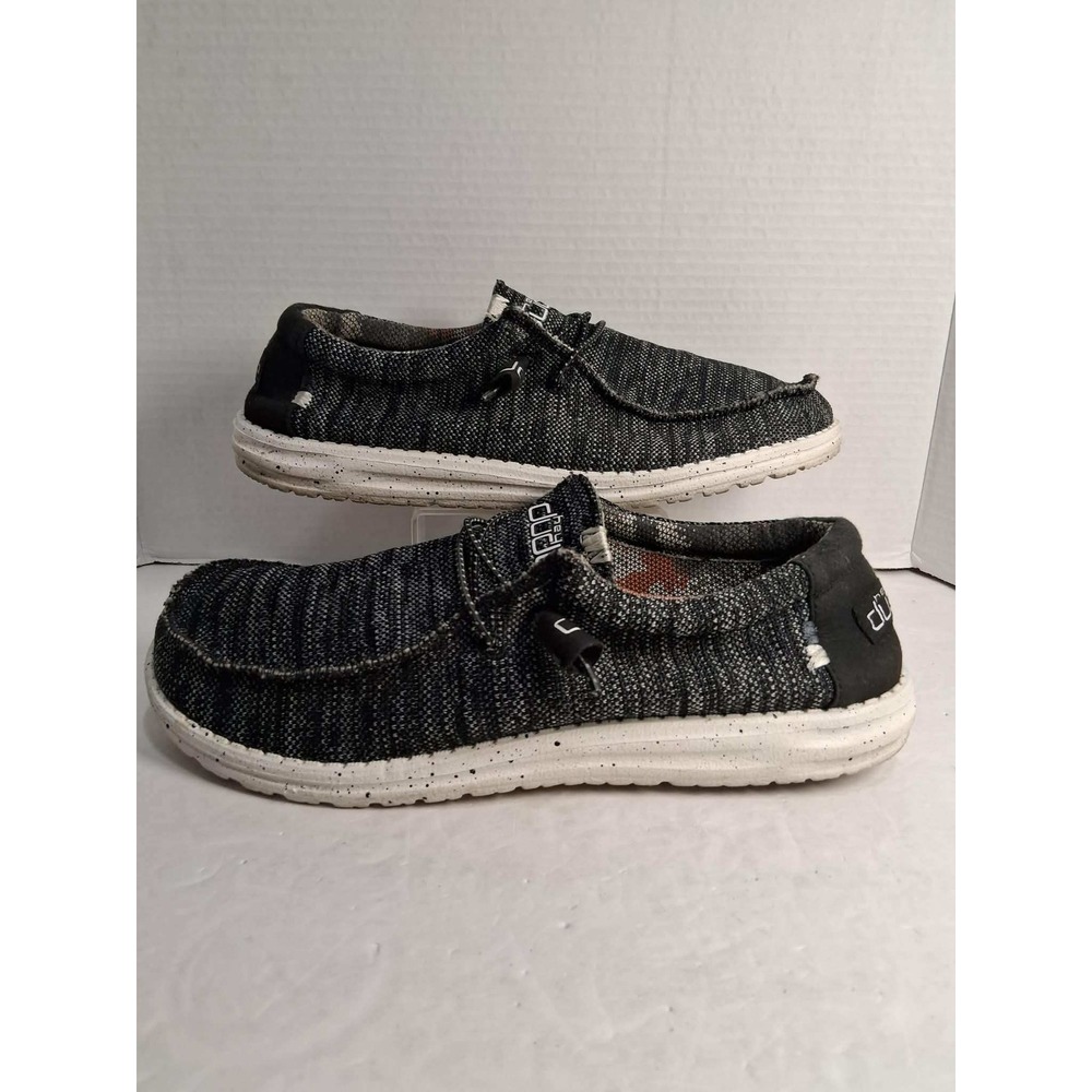 Hey Dude Wally Sox Black White Speckled Knit Slip On Shoes Men Size 12 EU 45